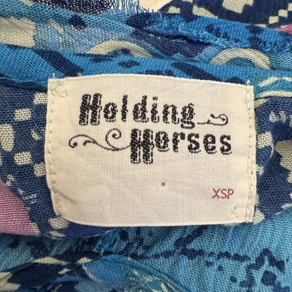 Holding Horses Shift Dress Womens XSP Blue Boho Patchwork Tie Back Anthropologie - Picture 4 of 10